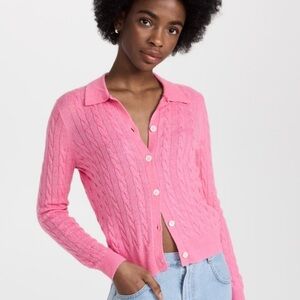 Alex Mill Pink Mini Cable Cardigan In Alpaca Blend size small